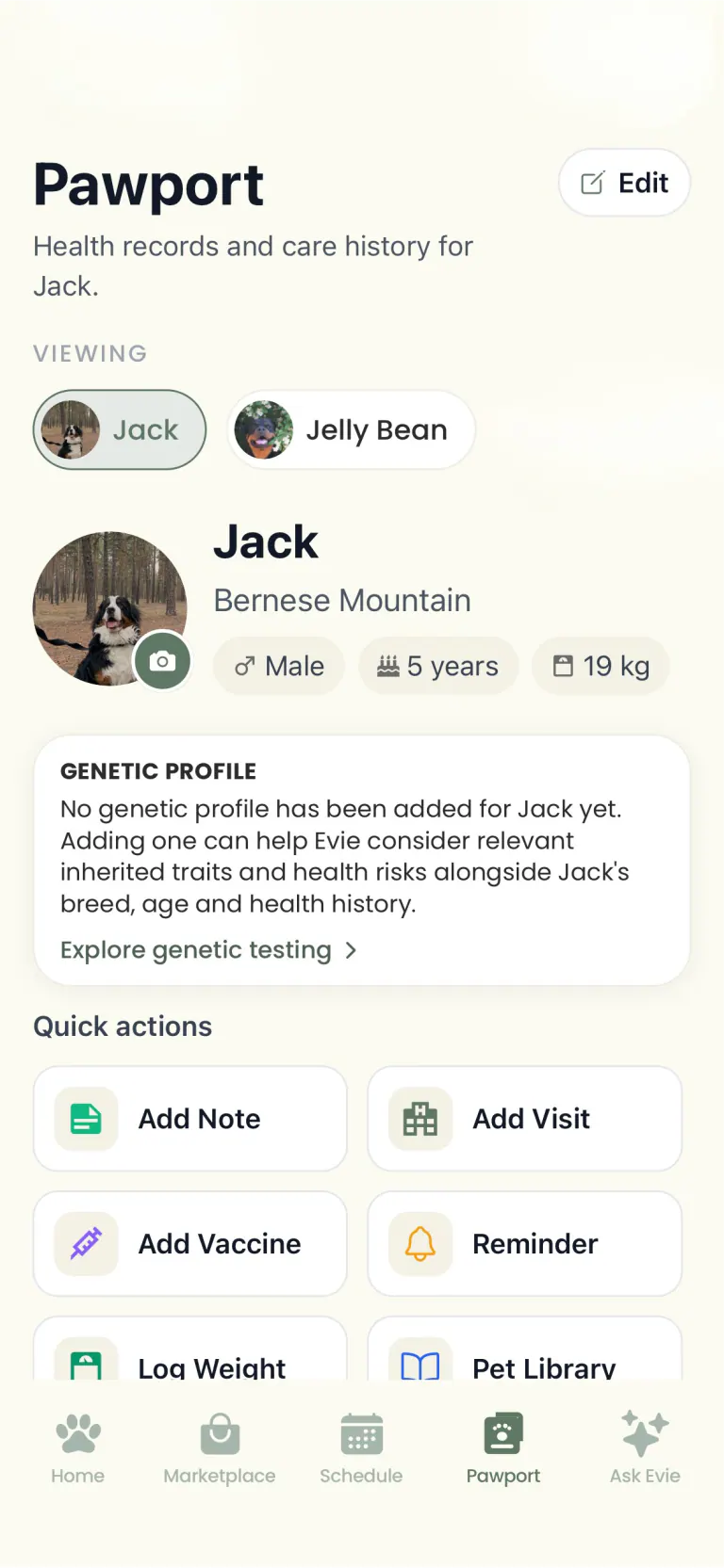 Pawport health record screen